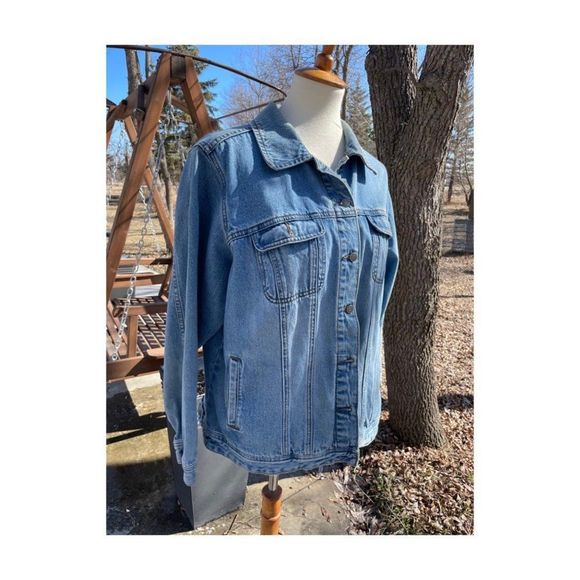 90s Cotton Ginny Plus Denim Jacket Med Wash Metal Buttons 4 Pocket Sz S - Picture 4 of 11